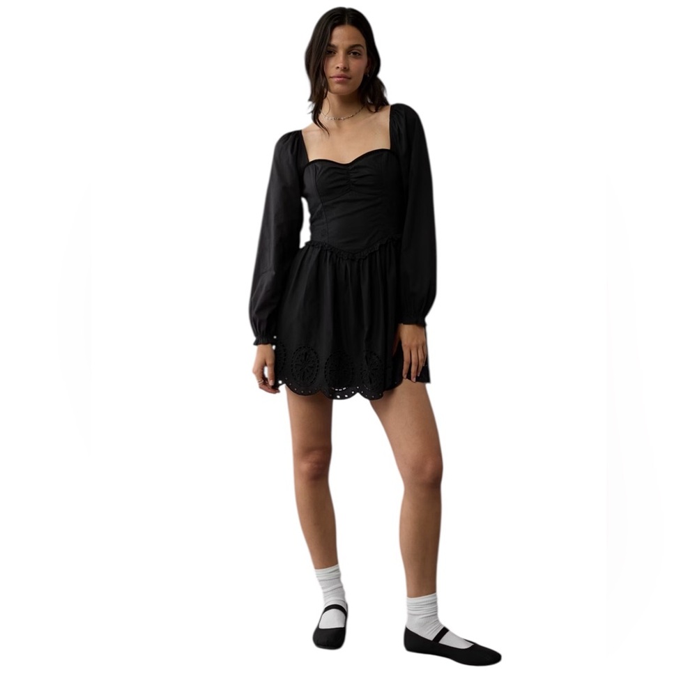 NWT American Eagle ($74.95Cad) LS Sweetheart Black Eyelet Detail Mini Dress